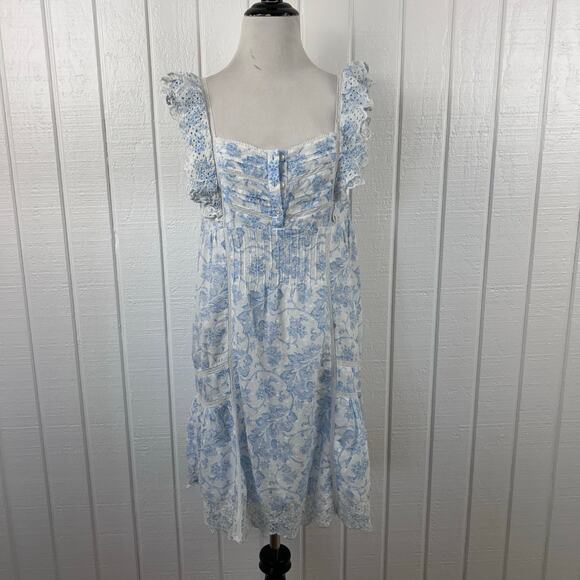 Rachel Ashwell Blue Toile Cotton Eyelet Lace Babydoll Dress Cottagecore Boho S - Picture 5 of 10